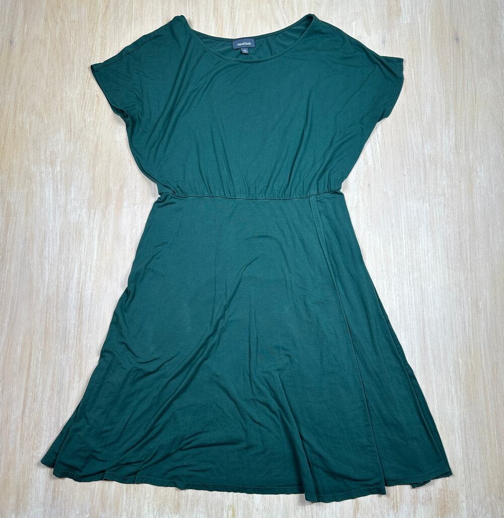 ModCloth Green Fit & Flare Dress Elastic Waist Casual Everyday Short Sleeve XL